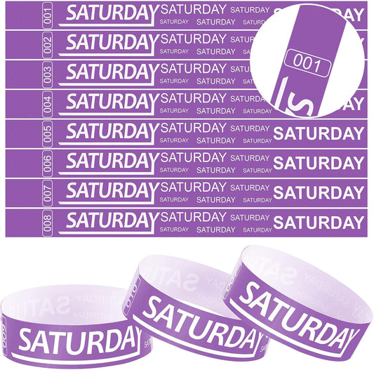 Henoyso 600 Pcs Saturday Paper Wristbands Event Admission Paper Bracelets Numbered Waterproof Party Armbands for Events Day of The Week(Purple)