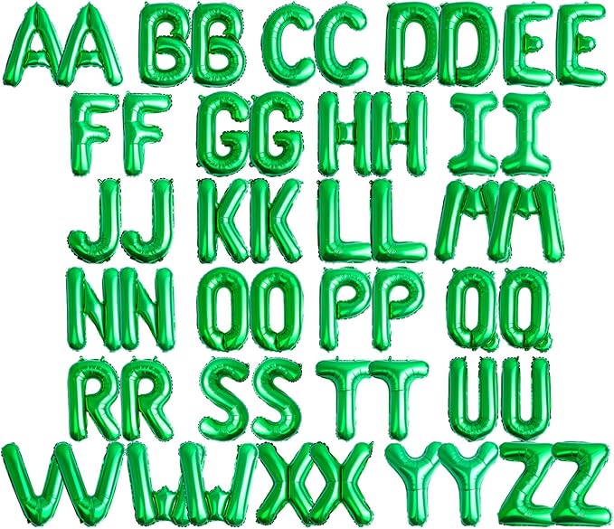 [52 PCS] 16" Foil Green Letter Balloons 2 Sets of A-Z, Mylar Aluminum Hanging Alphabet for Graduation New Year eve Birthday Party Decorations