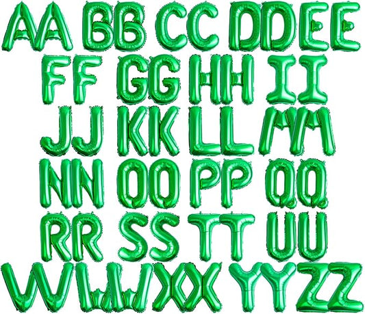 [52 PCS] 16" Foil Green Letter Balloons 2 Sets of A-Z, Mylar Aluminum Hanging Alphabet for Graduation New Year eve Birthday Party Decorations
