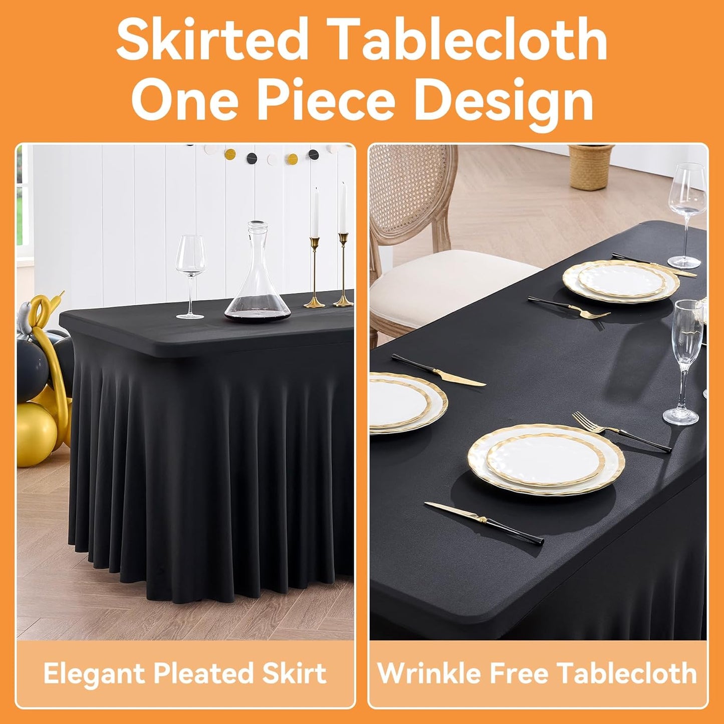 4 Pack Black Fitted Spandex Table Cloth Rectangle 8ft, Wrinkle Free High-Stretch Skirted Tablecloths for 8 Foot Rectangle Tables, Decor Parties Weddings Birthday Banquet Spandex Table Cloths Cover