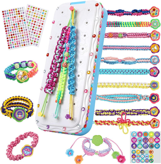 DDAI Friendship Bracelet Making Kits Crafts - Arts & Crafts for Kids Ages 8–12 - Birthday Gifts for 7 9 10 11 12 Years Old Girls Toys, String Bracelet Maker Loom Box for Kids, DIY Gem Stickers