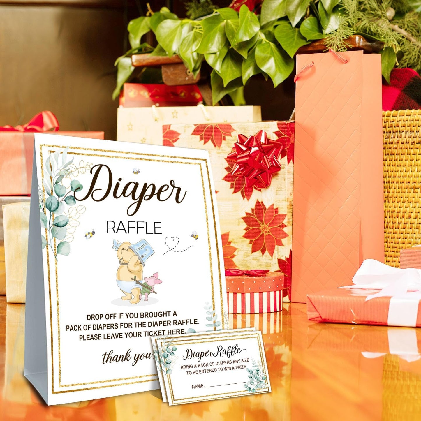 Winnie Baby Shower Decorations-Baby Shower Games-Baby Shwoer Party Decor-Diaper Raffle-Baby Shower Table Sign Centerpieces-Baby Shower Games Pooh Birthday Supplies Party Decorations