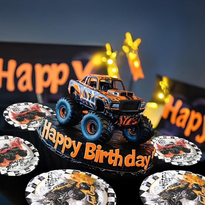 Monster Truck Party Decorations - Monster Truck Party Plates and Napkins for Kids Birthday Party, Serves 40 Guests