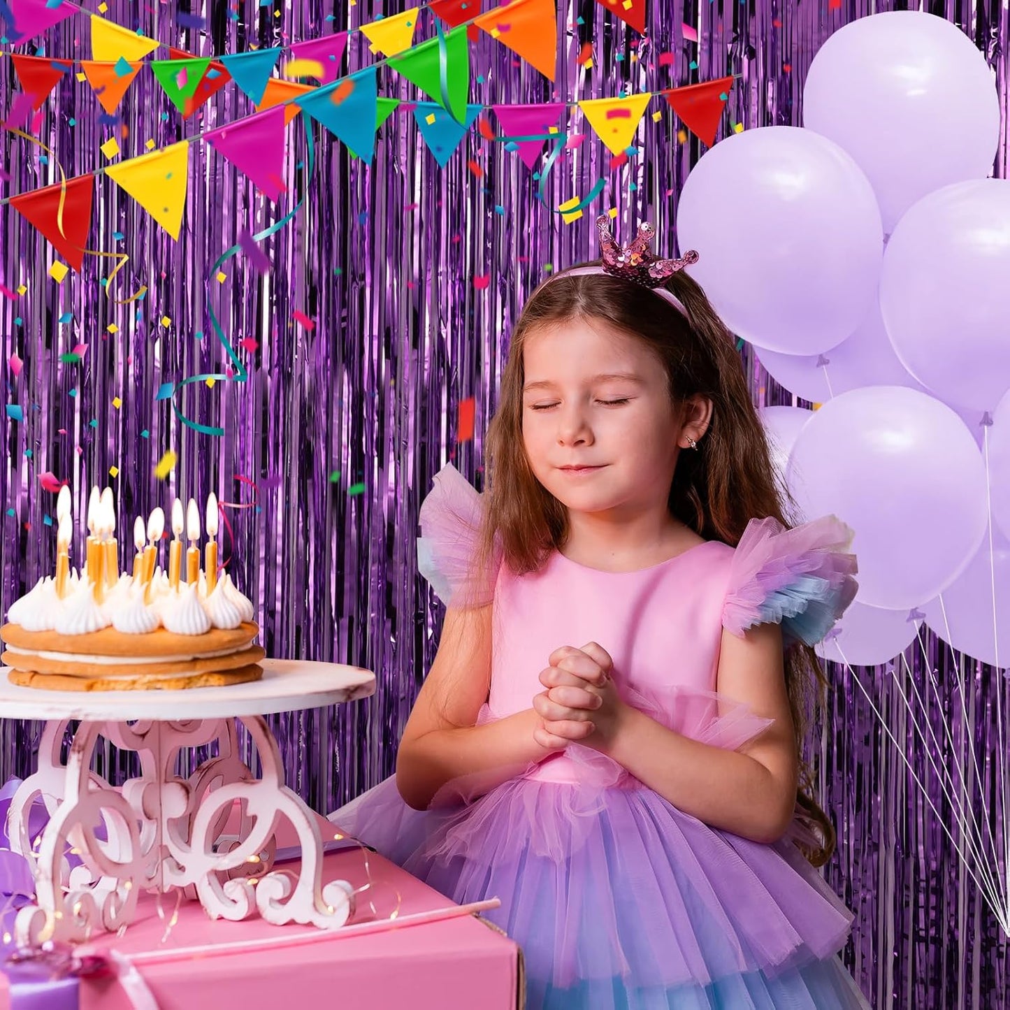 Crosize 5 Pack 3.3 x 9.9 ft Purple Foil Fringe Curtains Party Decorations, Purple Tinsel Curtain Backdrop for Parties, Door Streamers, Glitter Streamer Backdrop for Birthday Decoration