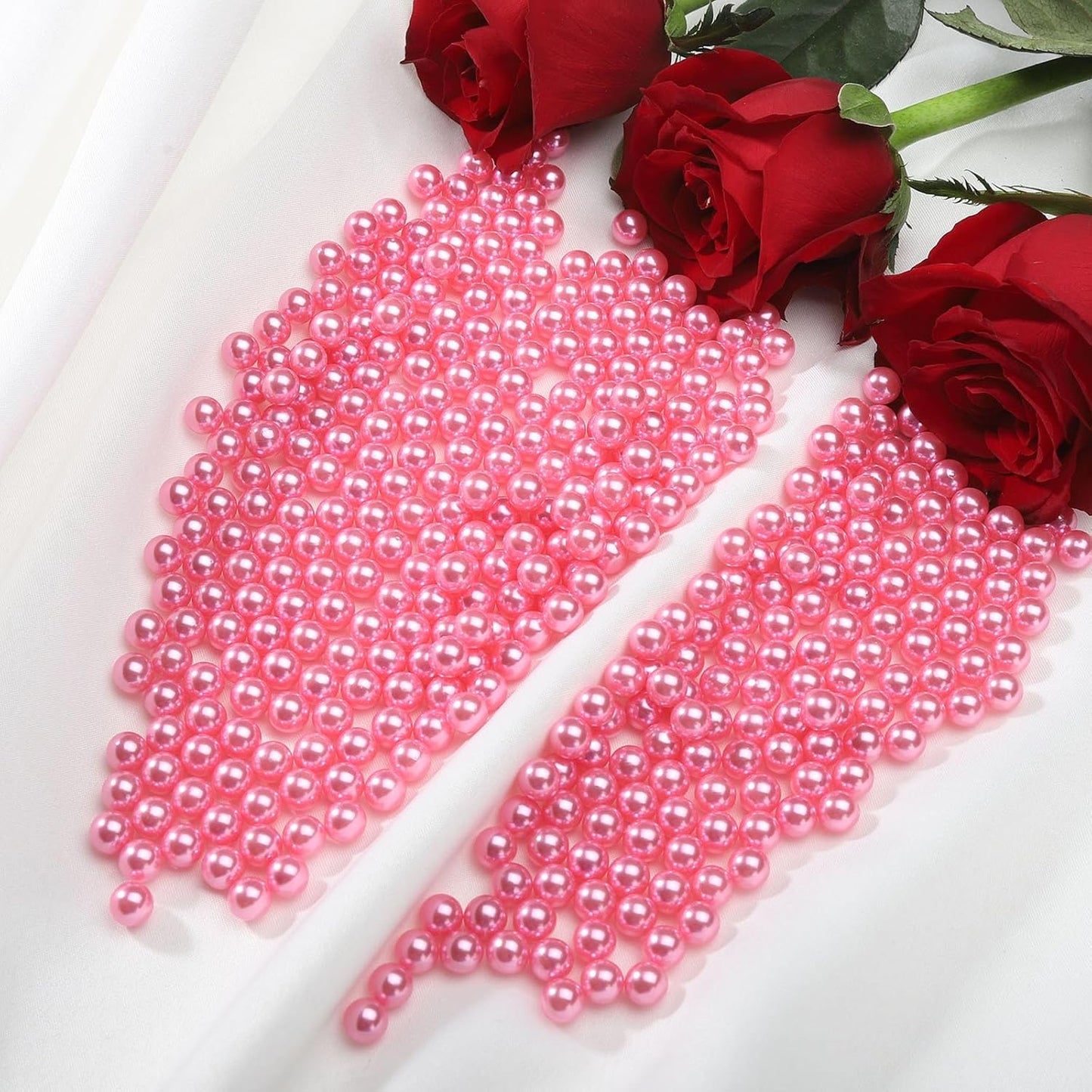 980pcs Undrilled Holeless ABS Faux Pearl Beads for Vase fillers, No Hole Round Pearls for Cosmetic Boxes, DIY Parts, Table Scatter, Wedding, Birthday Party Home Decorating (Pink, 8mm)