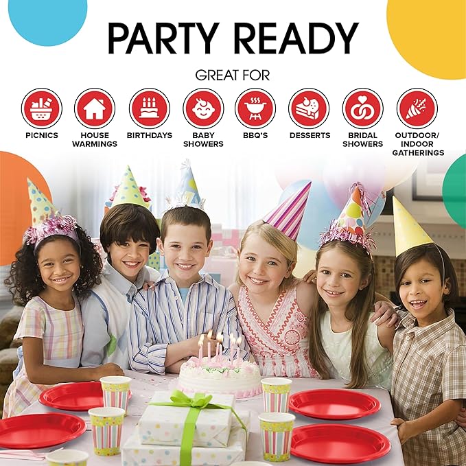 Exquisite Party Solids Red Plastic Plates For Party Supplies 9" Red Disposable Plates Heavy Duty 50 Pcs Plastic Dinnerware Sets Heavy Duty 350 GSM Disposable Dinnerware Set