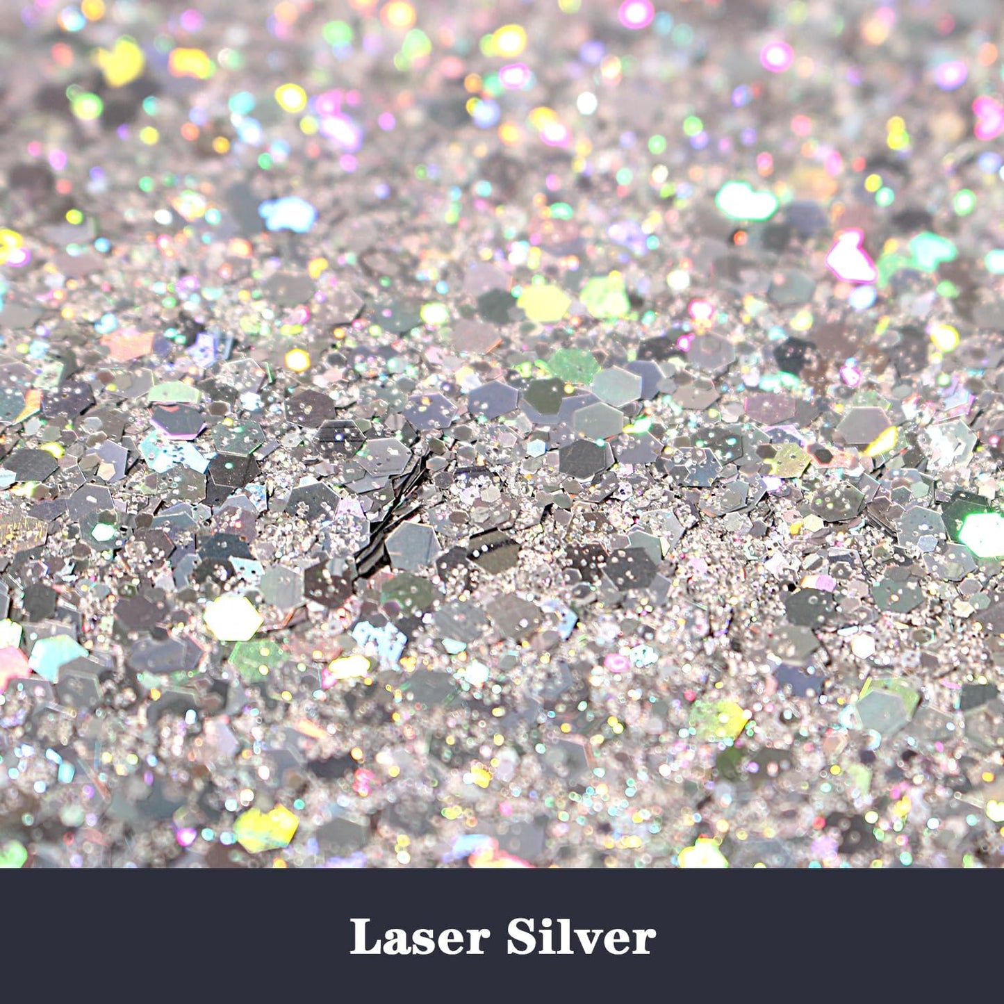 Holographic Chunky & Fine Mixed Glitter, 190g/6.7oz - Laser Silver for Face, Body & Nail Art, Epoxy Resin Tumbler & Jewelry Making