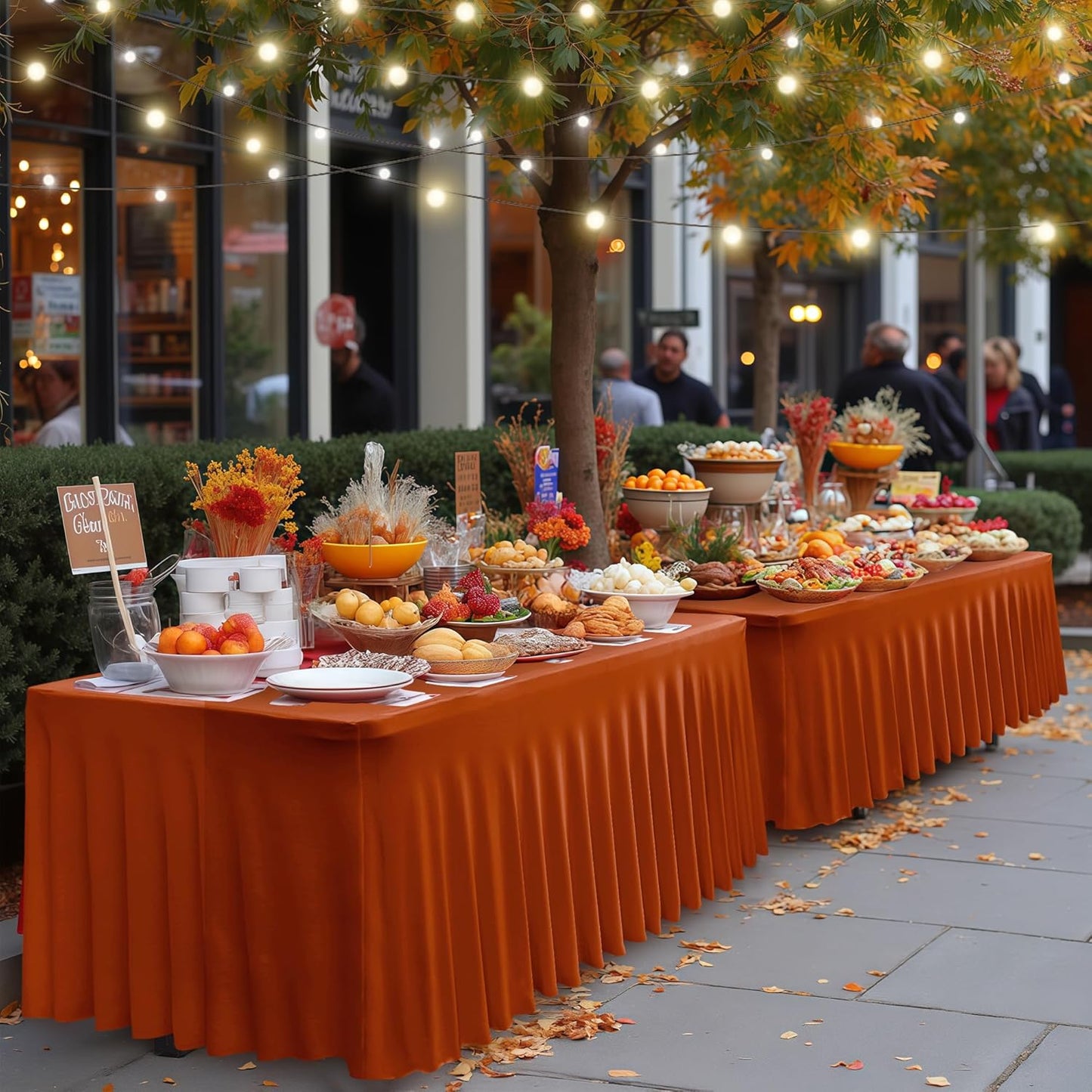 HolidayIdeas 4 Pack Spandex Table Skirt for 8 Foot Rectangle Table, Bulk Fitted Stretch 30x96 Inch Cover for Trade Shows, Buffet Parties, Rust