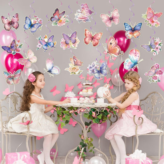 40Pcs Butterfly Hanging Swirl Decoration, Butterfly Hanging Ceiling Swirl Hanging Butterfly Decorations Butterfly Swirls Spring Party Hanging Streamer for Butterfly Birthday Party Decor