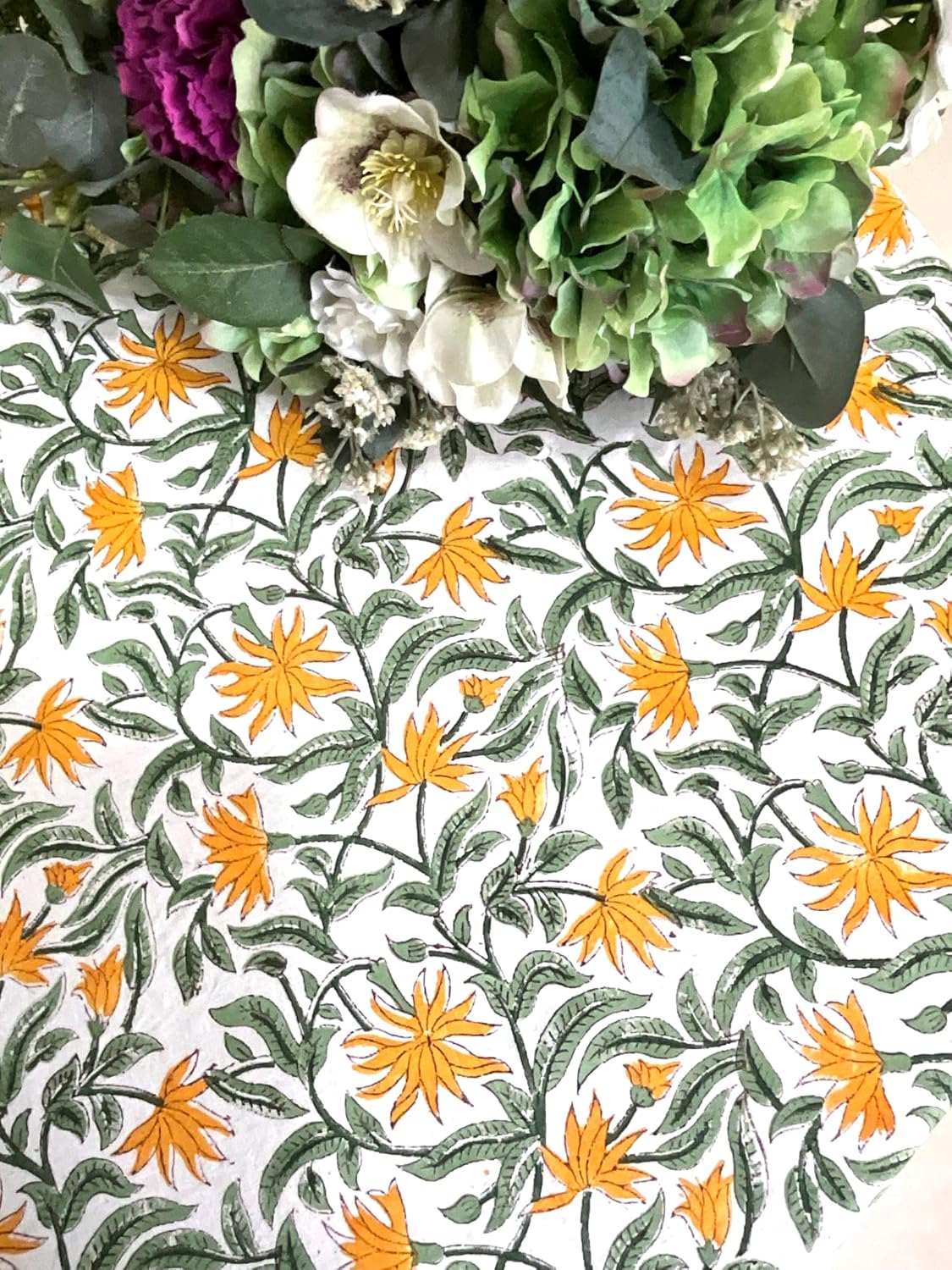 ATOSII Noor 100% Cotton Round Tablecloth, Handblock Print Floral Table Cloth for Kitchen Dining Linen I Parties, Weddings, Outdoors, Spring Summer Decor I 72" Inches Round