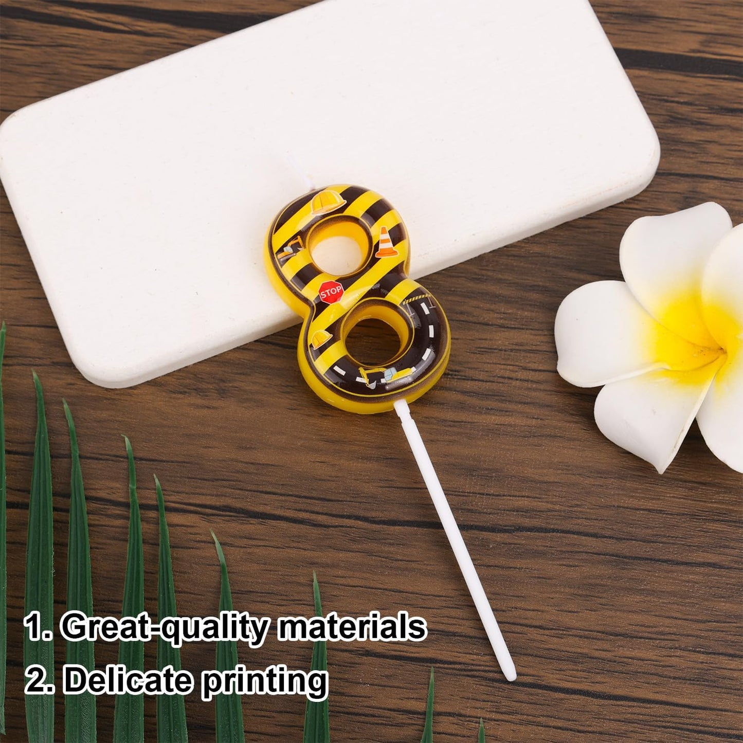 Construction Birthday Number Candles, Yellow & Black Striped Cake Topper Building Theme Party Decorations for Graduation Anniversary Celebration (Number 8)