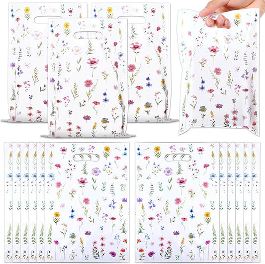 HJZHII 50 Pcs Party Favor Bags, Floral Bags Gift Bag Wildflower Print Treat Bag Multicolor Flowers with Handle for Wedding Candy Birthday Baby Bridal Shower Party Decorations Supplies
