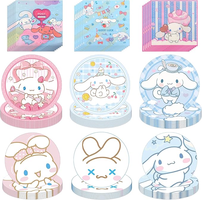 Cartoon Birthday Party Decorations Supplies - 120PCS Kawaii Party Tableware Decorations Kit Include 30 9" Plates, 30 7" Plates, 60 Napkins for Girls Boys Birthday Party Favors
