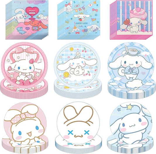Cartoon Birthday Party Decorations Supplies - 120PCS Kawaii Party Tableware Decorations Kit Include 30 9" Plates, 30 7" Plates, 60 Napkins for Girls Boys Birthday Party Favors