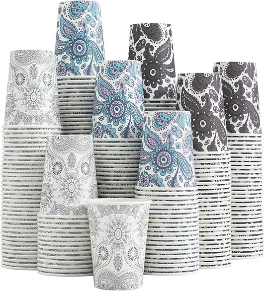 [300 Pack 8 OZ Paper Cups, Disposable Coffee Cups 8 oz Hot/Cold Colourful Beverage Drinking Cups for Office Party Home Picnic (Paisley)