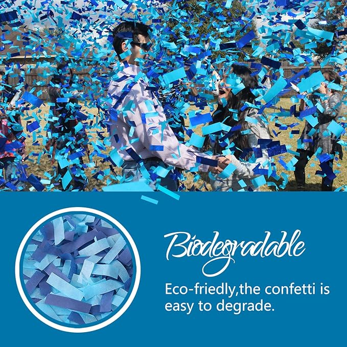 BATTIFE It's a Boy, 12Pack Gender Reveal Confetti Wands, Tissue Paper Confetti Flick Flutter Sticks for Baby Boy Born Shower Party Decorations Supplies, Shoot Poppers, 14inch Blue