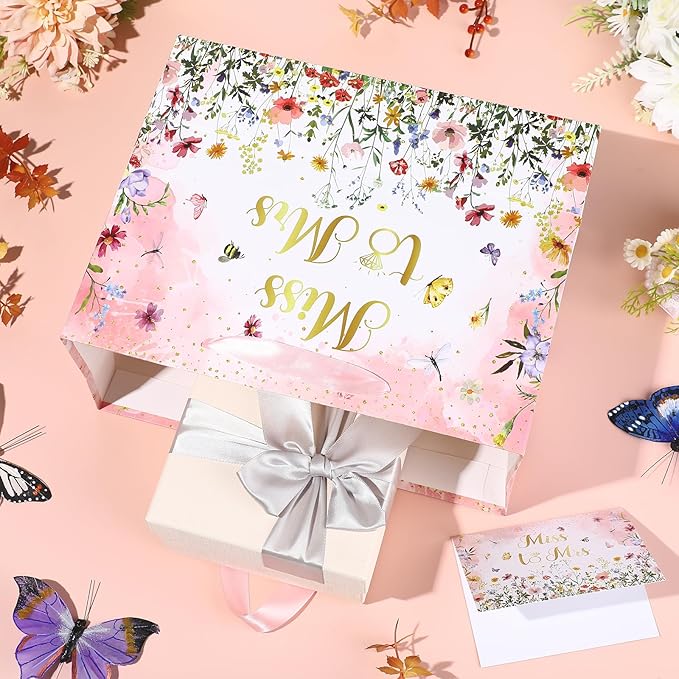Bridal Shower Gift Bag Wedding Miss to Mrs Gifts Bag with Tissue and Card Bridal Shower Gift Wrapping Paper Bag Floral Wedding Gift Bags Bride Engagement Bachelorette Party Bag Bride to Be Gifts