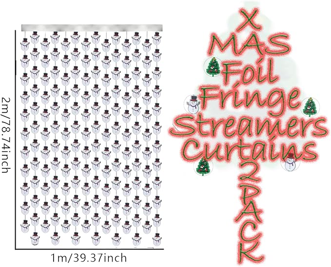 Snowman Party Decorations - 2 Packs Silvery Foil Fringe Streamers Curtains for Bachelorette, Birthday Backdrop Decorations,Bridal Shower Party Decorations (3.3x6.6 ft)