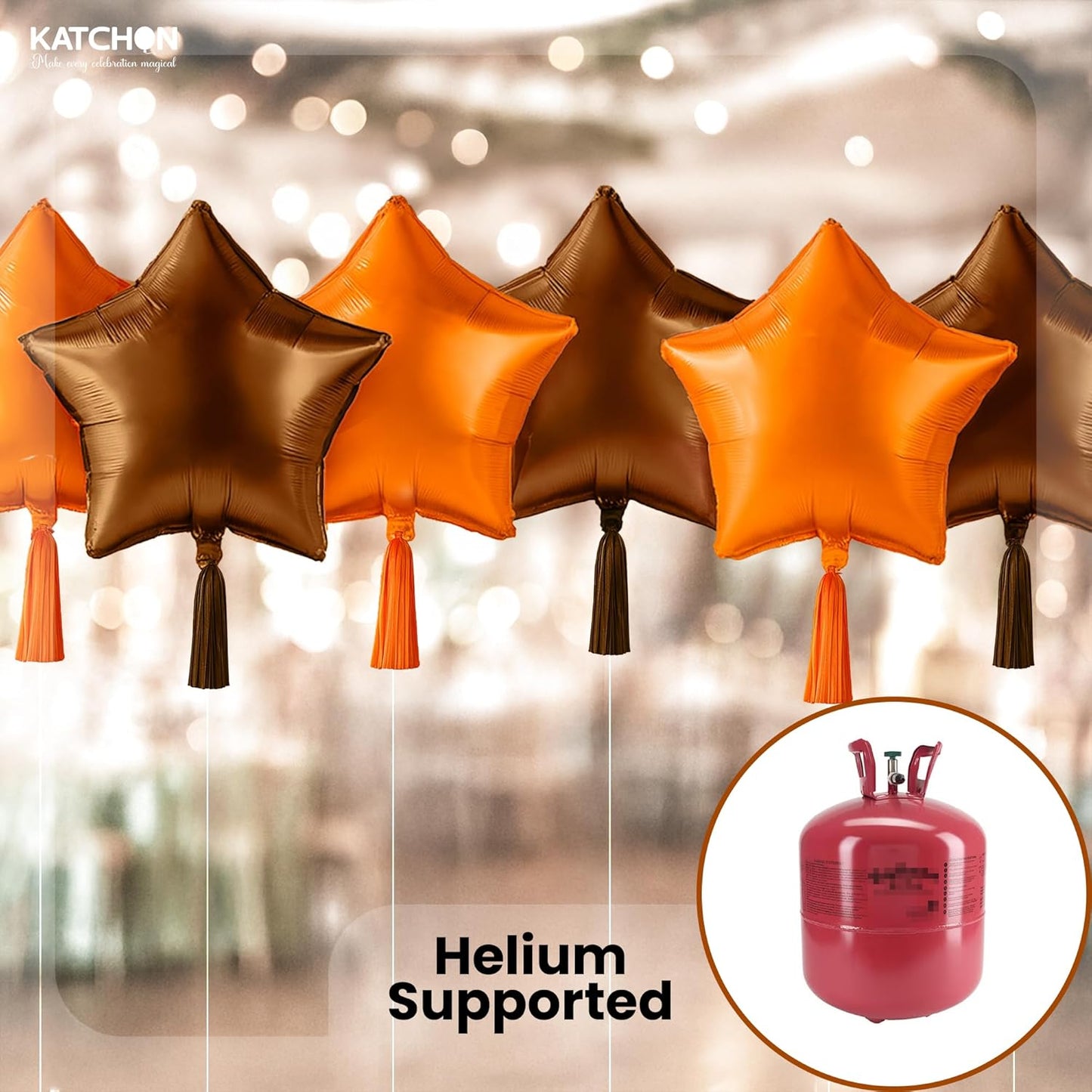 Katchon, Metallic Brown And Orange Star Foil Balloons 18 Inch - Pack of 12 | Orange Balloons for Thanksgiving Decorations, Thanksgiving Foil Balloons, Bachelorette Party Decor, Baby Shower Decorations