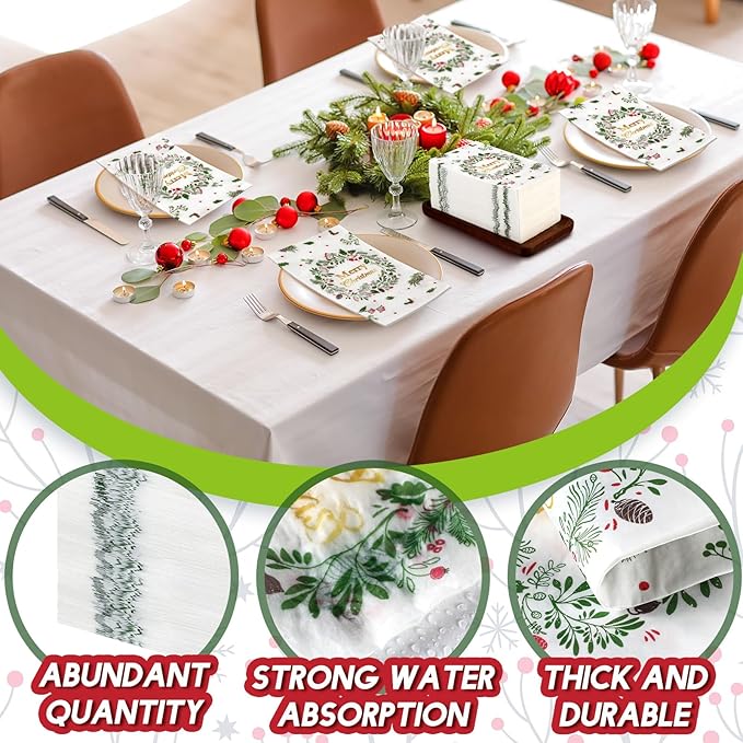 Karenhi 200 Pcs Merry Christmas Guest Napkins Holly Berry Disposable Hand Towel for Bathroom 2 Ply Xmas Decorative Napkin Bathroom Paper Hand Towels Christmas Party Decor for Winter Party Holiday