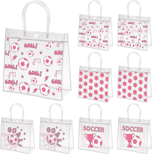 H1vojoxo Pink Soccer Gift Bags - 24PCS Pink Soccer Clear Goodie Bags with Handle 7.9x3.2x7.9 Inch Clear PVC Treat Bag for Team Girls Ball Themed Candy Snack Goody Bag for Sport Birthday Party Favor