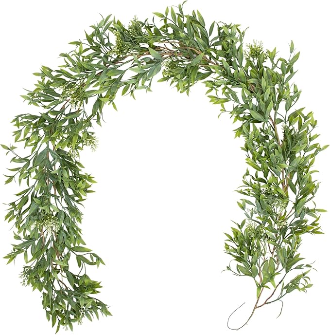 Briful 5ft Long Artificial Boxwood Garland, Realistic Greenery Garland for Door Mantle, Eucalyptus Garlands for Farmhouse Home Centerpiece Table Decor