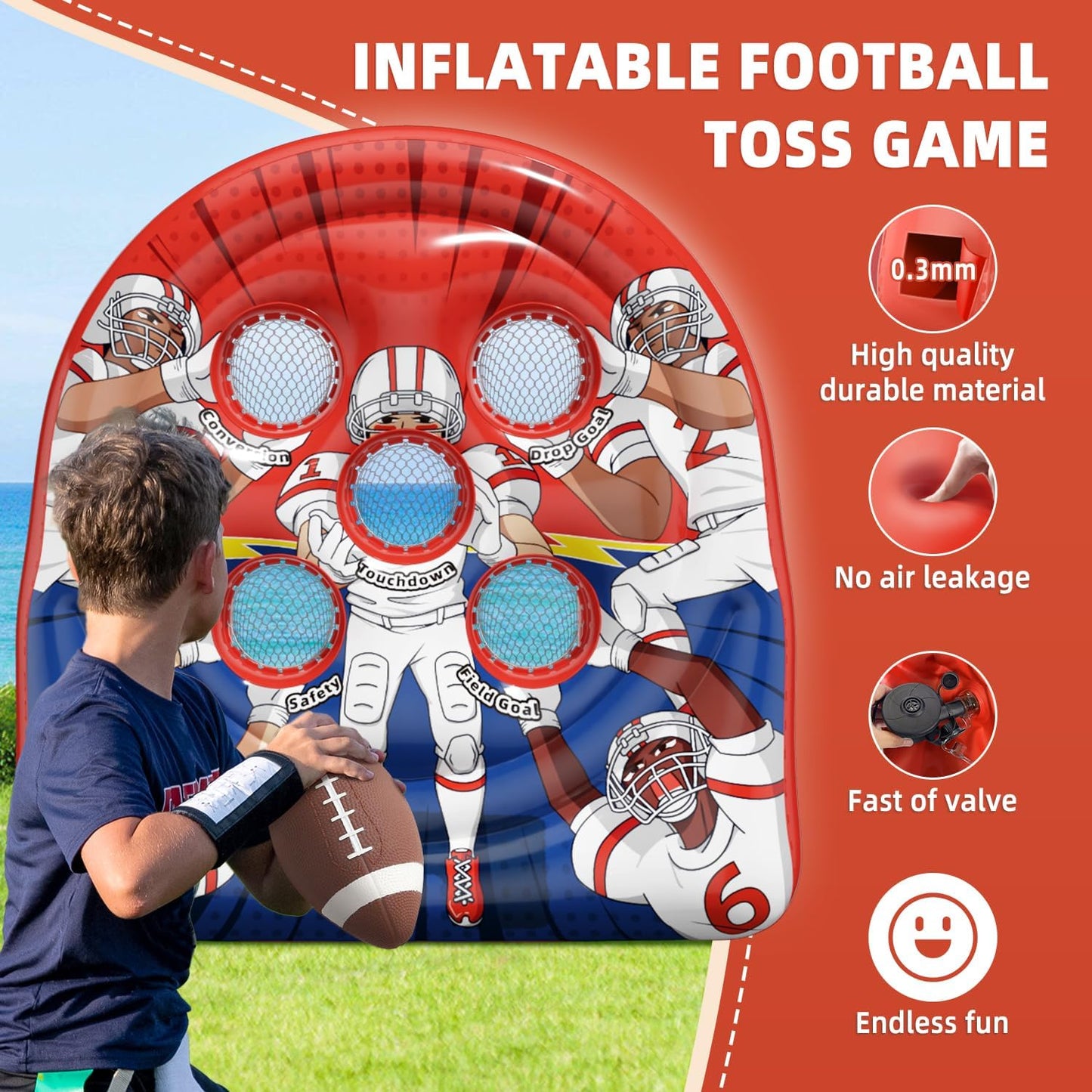 Football Target Toss Game - Inflatable Football Throwing Target Toy - Carnival Party Games Outdoor Yard Game for Kids and Adults