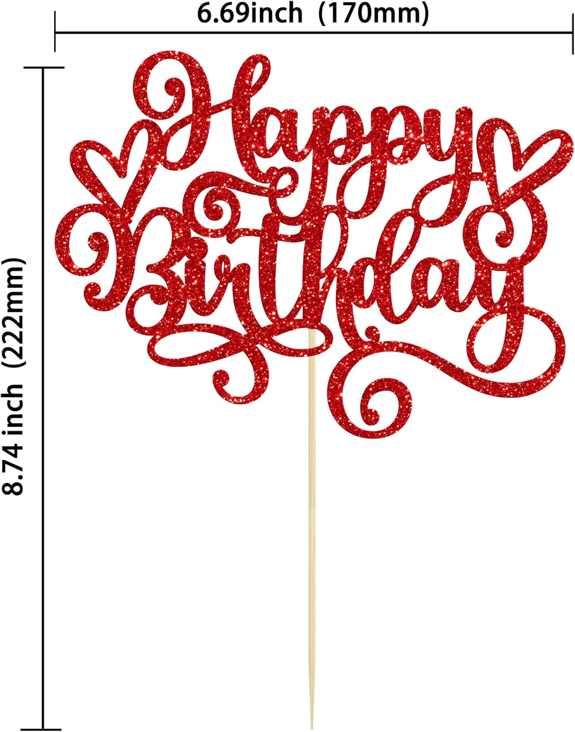 Gyufise Happy Birthday Cake Topper Glitter Cake Pick for Celebrating Anniversary Party Cake Decorations Supplies - Red (1Pcs)