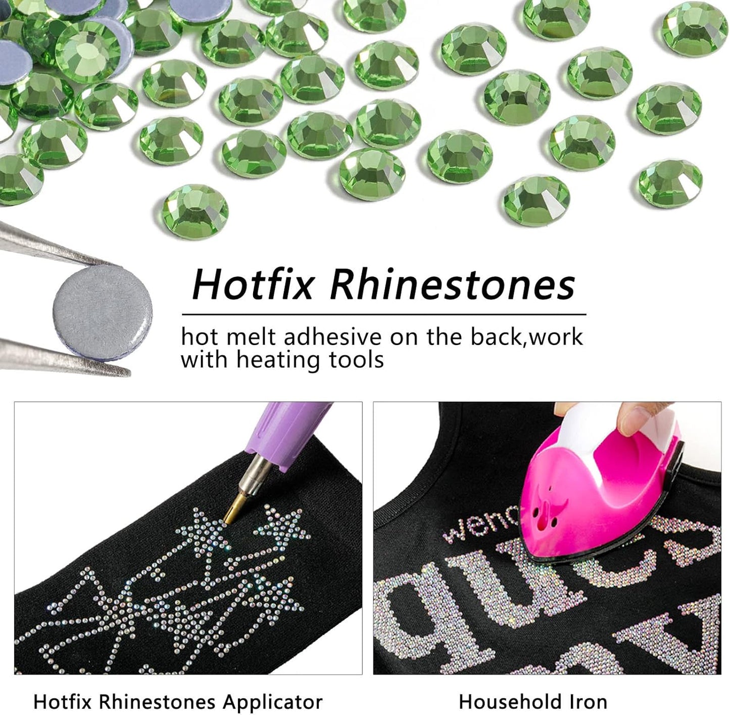 Beadsland Hotfix Rhinestones, 1440pcs Flatback Crystal Rhinestones for Crafts Clothes DIY Decorations, Light Green, SS16, 3.8-4.0mm