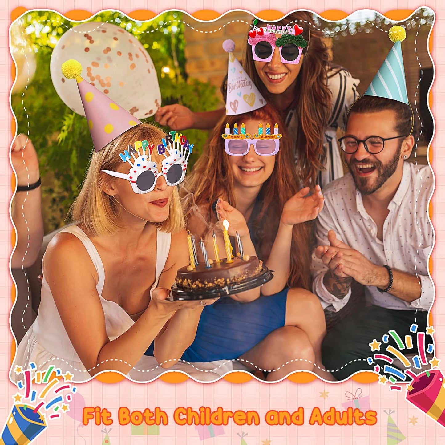 16 Pcs Birthday Party Hats Party Cone Hat with Pom Poms Birthday Glasses Photo Booth Props for Kids Adults (Delicate Style)