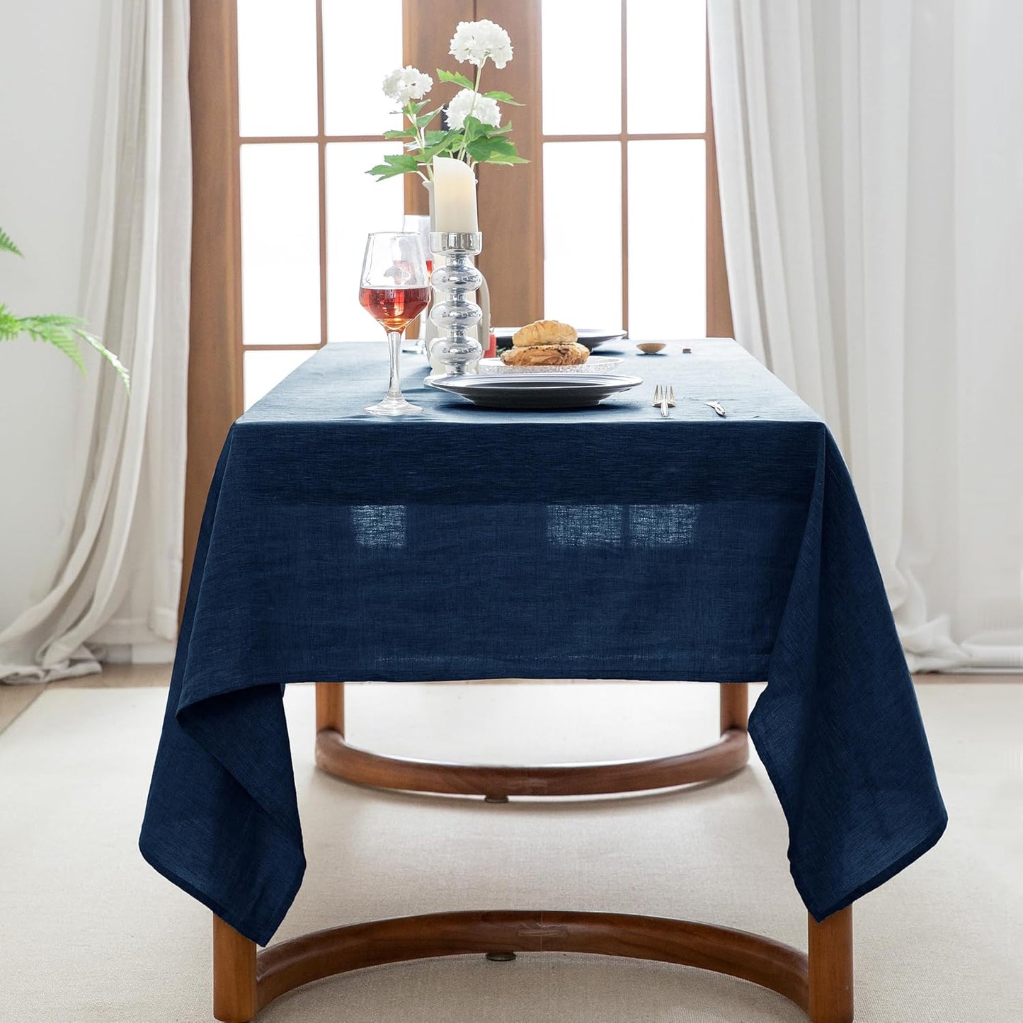 EVERLY 100% Pure Linen Rectangle Tablecloths 60x120Inches for Dining,Buffet Parties,Picnic,Events,Weddings and Restaurants,Decorative Halloween,Thanksgiving Machine Washable Tablecloths-Navy Blue