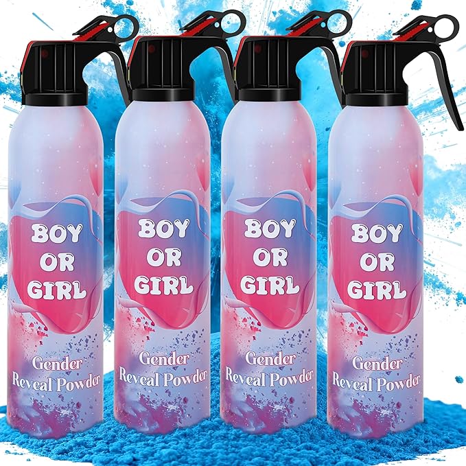 4 Pack Gender Reveal Smoke Bombs, Powder Spray Blue Color Blasters for Baby Boy Reveal Party Baby Shower Decorations Outdoor Reveal Cannon, Long Lasting 14s Thick Smoke for Photos & Videos