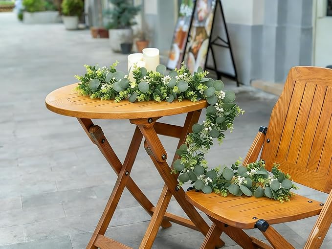 Vlorart 6ft Eucalyptus Garland with Boxwood and White Florals, Mixed Greenery Eucalyptus Garland for Wedding Arch, Backdrop, Table, Mantel and Home Decor