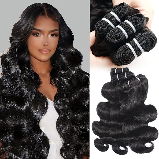Body Wave Bundles Human Hair 16 18 20 Inch 12A Raw Indian Virgin Bundles Human Hair,Sew In Quick Weave 100% Human Hair Bundles,No Tangle Shedding Triple Lifespan,Multiple Wash Keep Texture