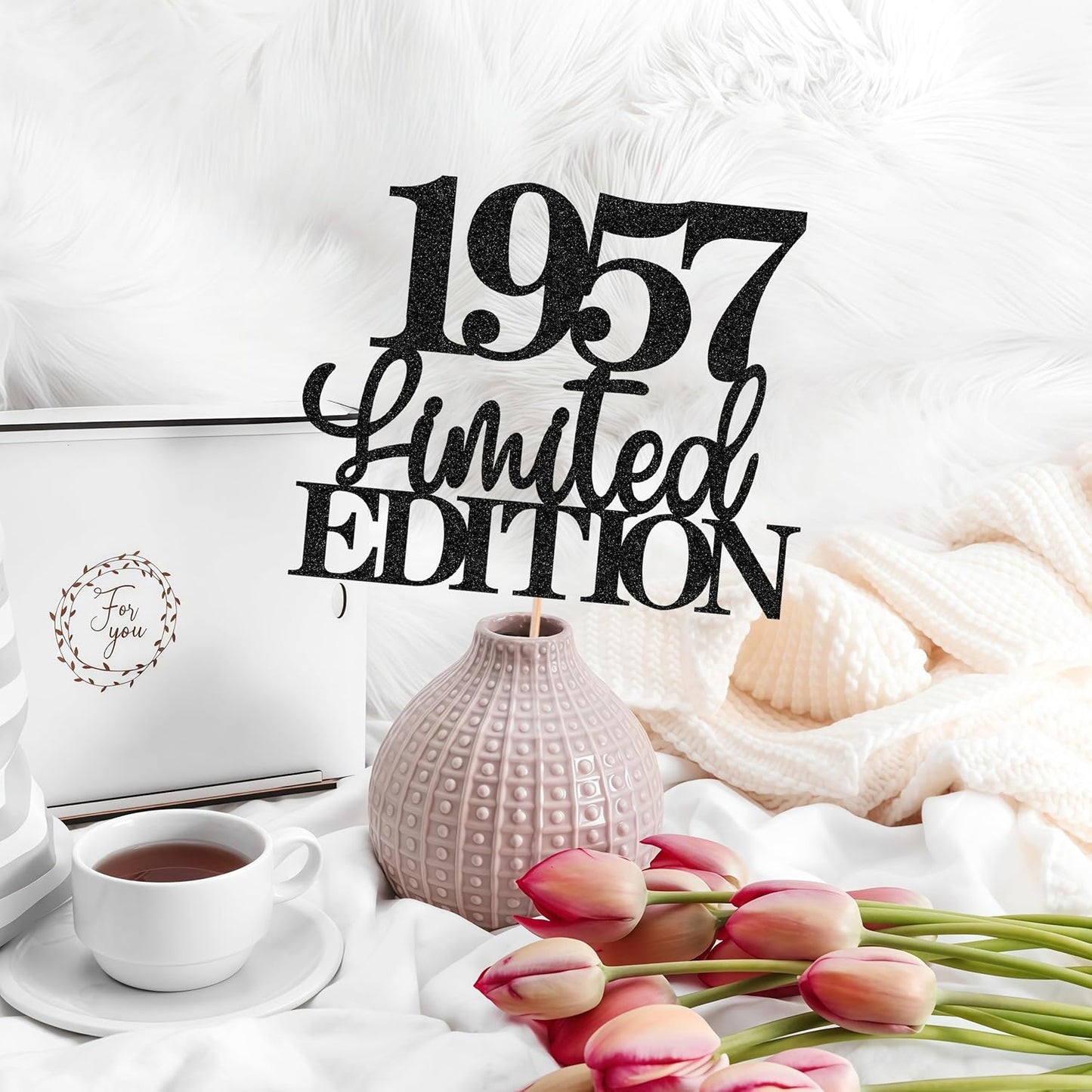 Limited EDITION 1957 Cake Topper - Black Glitter Happy 68th Birthday Party Cake Decoration Supplies, Cheer to 68 Years Cake Bunting Decor for 68th Birthday Party Photo Booth Props