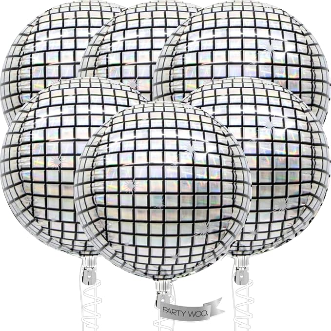 PartyWoo Silver Disco Ball Foil Balloons 6pcs 32 Inch Large Round Foil Big Giant 4D Jumbo Inflatable Mirror Ball Mylar Balloons for Graduation Birthday Engagement Space Themed Party Decorations