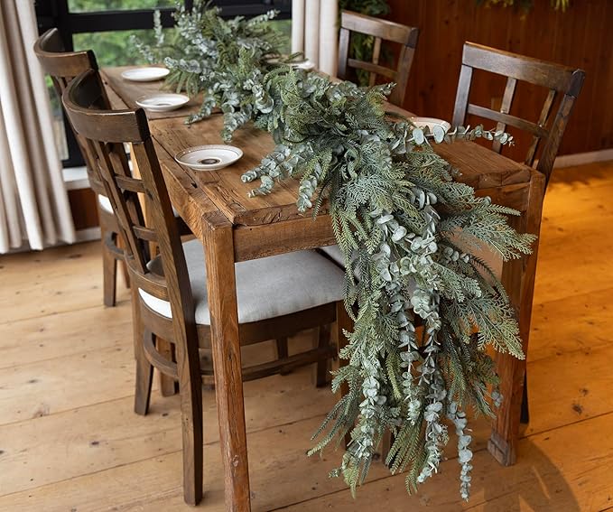9ft Handmade Christmas Garland,Artificial Eucalyptus Cedar Pine Needles Greenery Seasonal Garland for Christmas Fireplace Winter Holiday Indoor Outdoor Decoration