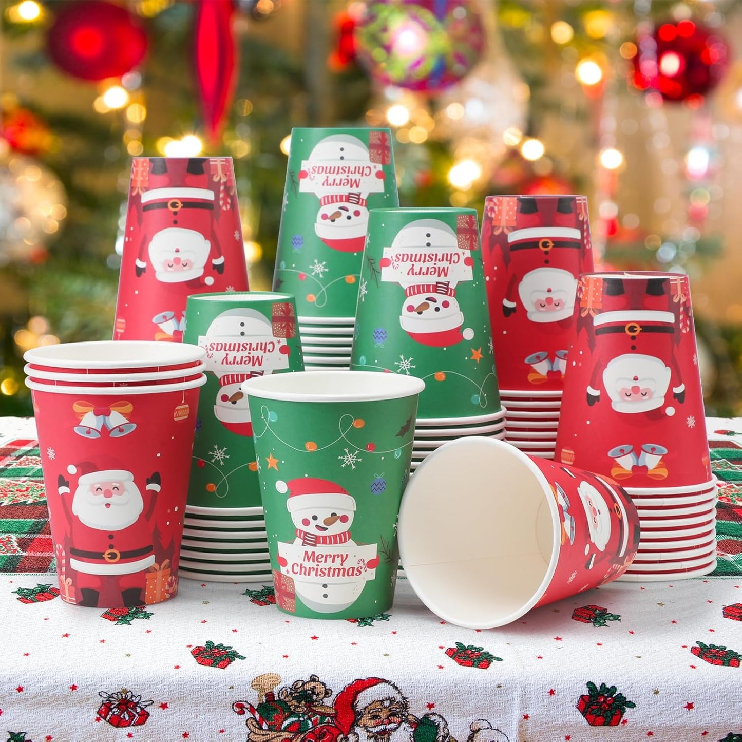 Lamosi Christmas 100 Pack 12 OZ Coffee Cups, Disposable Paper Cups for Hot/Cold Beverage, Leak-Free Paper Coffee Cups for Cafe, Restaurant, Office and Home