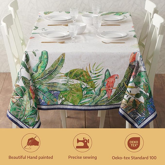 Maison d' Hermine Premium Table Cloth Rectangle Table 100% Combed Cotton 108 x 70 Inches Tablecloth Reusable Decorative for Dining Room, Farmhouse, Home, Party, Festive & Wedding - Mosaic