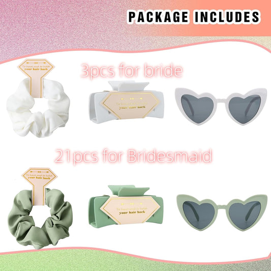 Bridesmaid Scrunchies Proposal Gifts Bachelorette Hair Claws Clips Girls heart sunglasses for Wedding Party Favors (Dusty Blue)