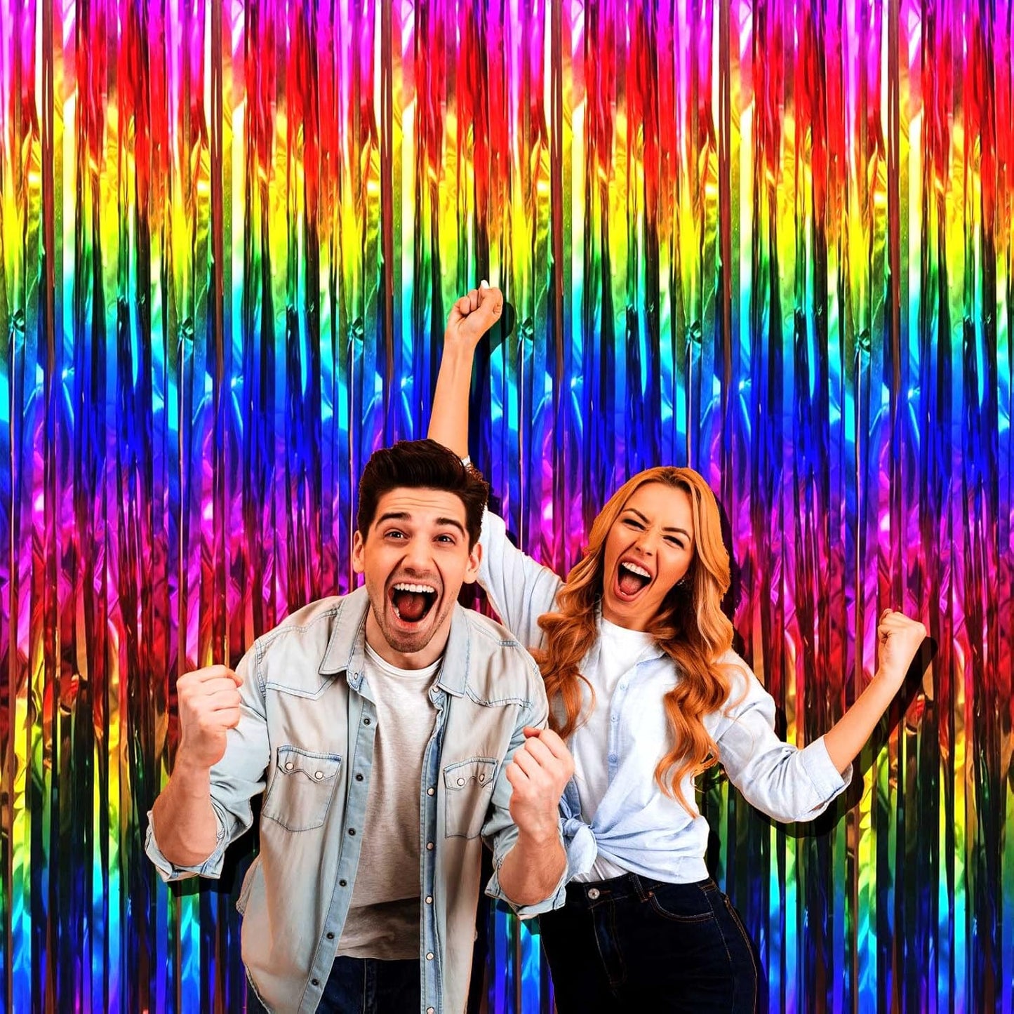 4 Pack Rainbow Tinsel Foil Fringe Curtain Backdrop, 3.28Ft x 8.2Ft Colorful Metallic Streamers for Photo Booth Props Wedding Bridal Shower Bachelorette Birthday Halloween Christmas Party Decoration