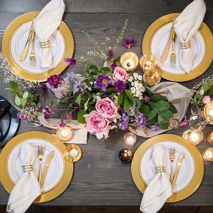 EI 13 Inch Gold Charger Plates,20pcs Round Charger Plates Bulk,Plastic Plate Chargers & Service Plate for Wedding,Party