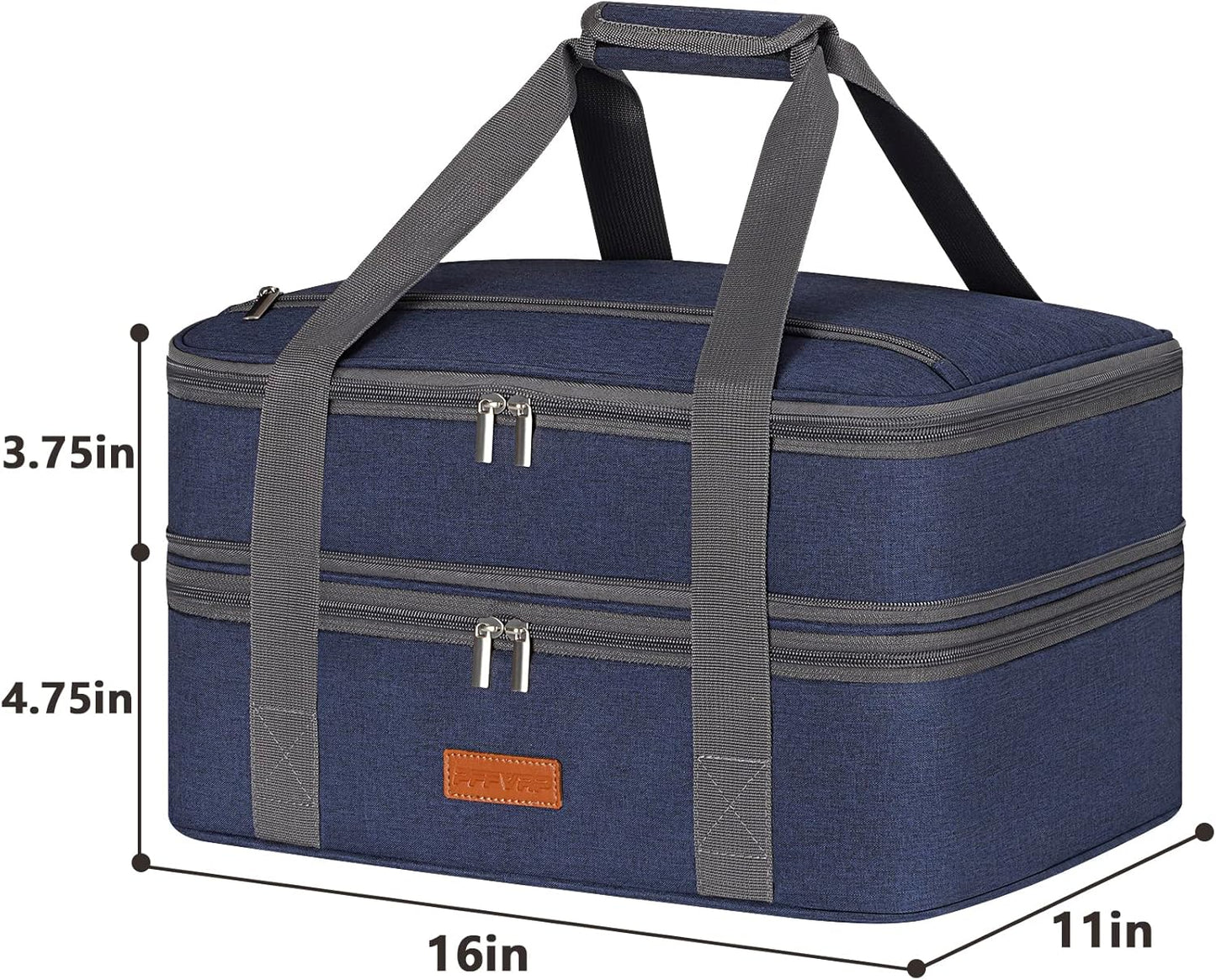 Double Decker Insulated Casserole Carrier for Hot or Cold Food, Expandable Food Carrier for Potluck Parties, Picnic, Cookouts, Fits 11 x 15 or 9 x 13 Lasagna Pan, Baking Dish（Blue）