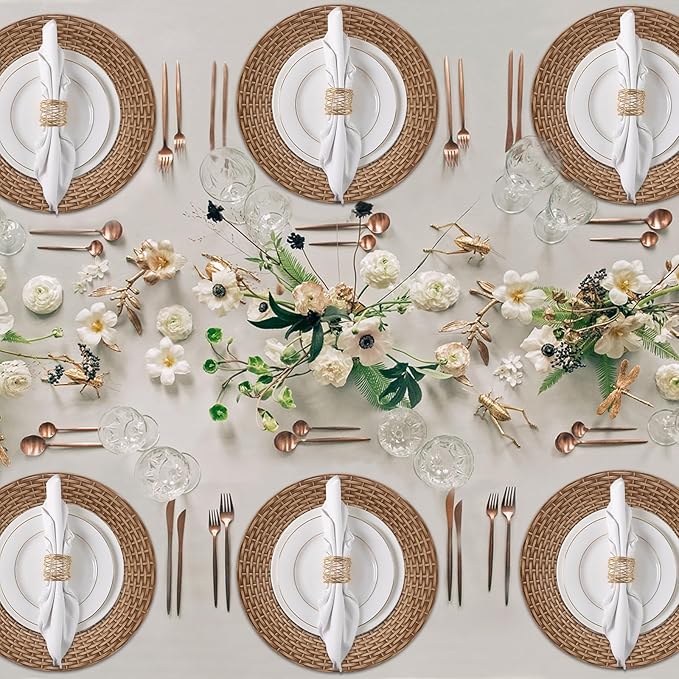 MAONAME Faux Rattan Charger Plates Set of 12, Table Chargers for Dinner Plates, 13" Round Brown Plate Chargers, Plastic Charger for Table Setting, Wedding Decor