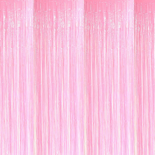 4 Pack Pink Foil Fringe Curtain Backdrop, 3.28Ft x 6.56Ft Metallic Tinsel Foil Fringe Streamers Curtains for Photo Booth, Wedding, Thanksgiving, Birthday, Christmas, Halloween Party Decoration