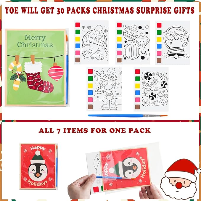 Christmas Party Favors for Kids 30 Pack Christmas Watercolor Coloring Books with Xmas Cards Christmas Craft for Girls Boys Stocking Goodie Bag Stuffers Classroom Prizes Gifts School Party Supplies