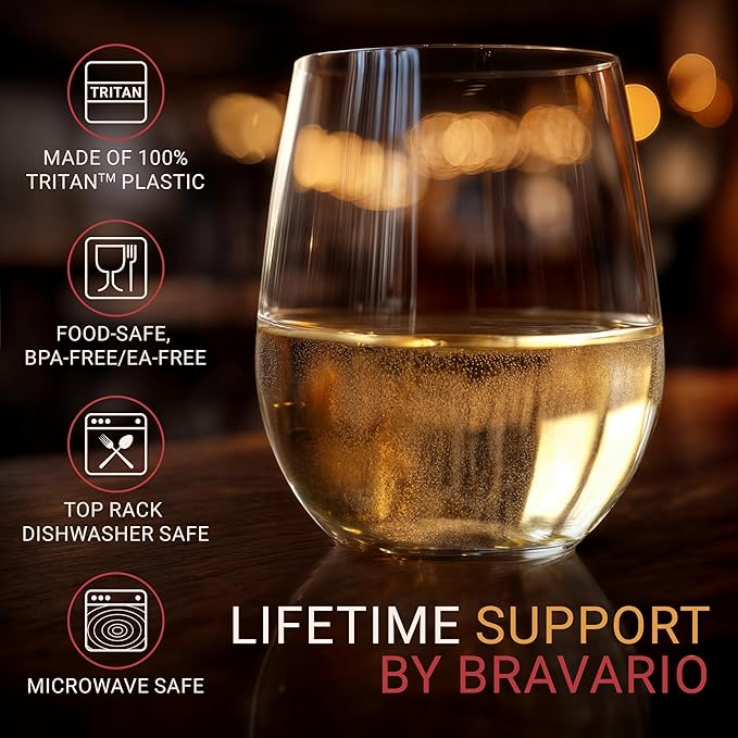 Unbreakable Stemless Plastic Wine Glasses | Reusable | Shatterproof 100% Tritan Plastic | Dishwasher-Safe | BPA-free | Awesome for Indoor & Outdoor | 16 oz, Set of 4