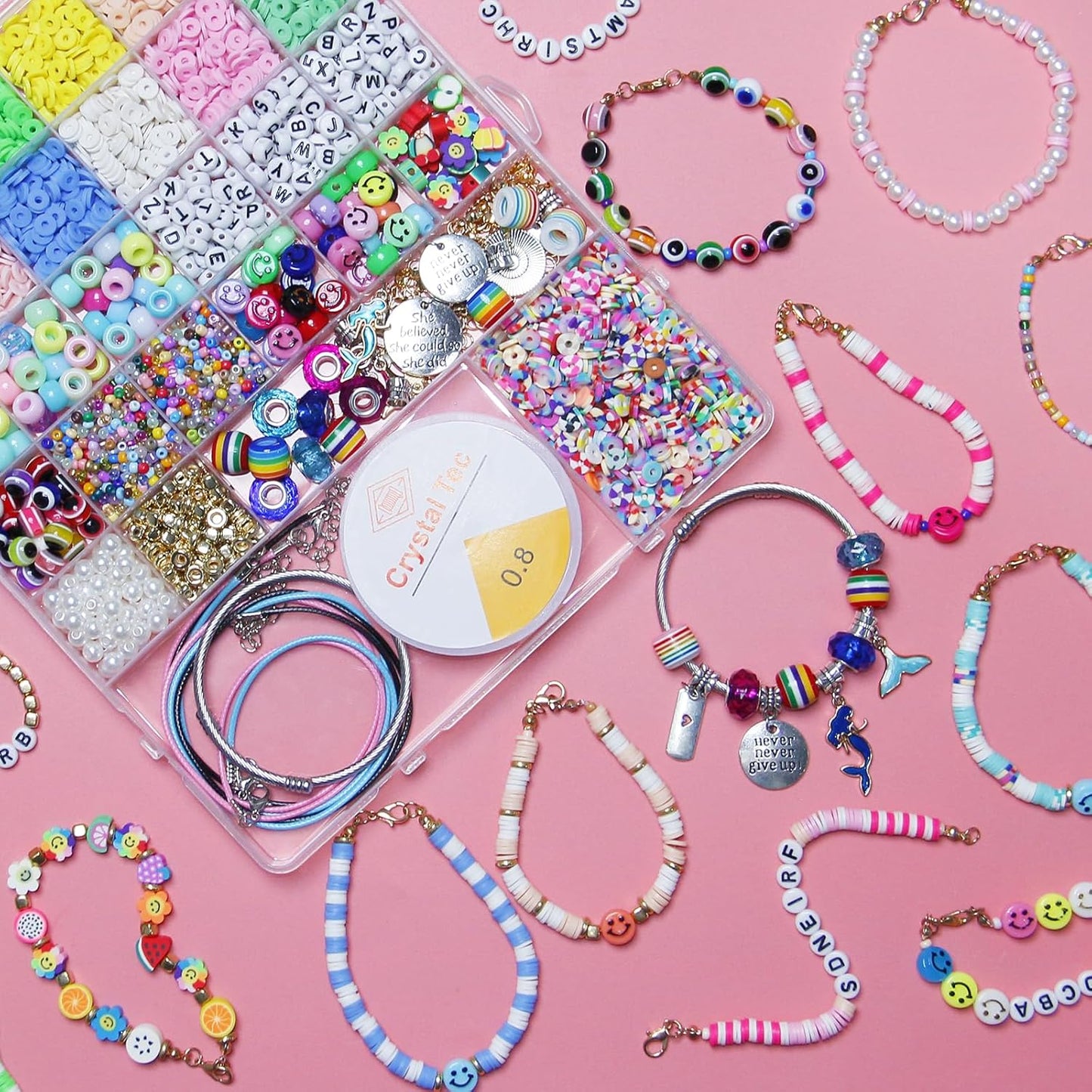 3900 Pcs Girls Bracelet Making Kit, Beads Jewelry Making Kit, Unicorn/Mermaid DIY Crafts Birthday Christmas Gifts with Organizer Box for Friendship Bracelets kits, Girls Ages 5 6 7 8-12 Years Old