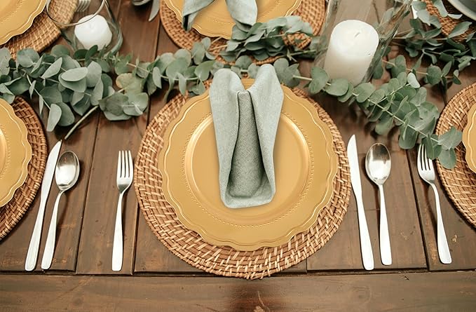 36 Pcs Gold Charger Plates with Wavy Edges, 13 Inch Round Bulk Charger Plate,Elegant Reusable Plastic Dinner Chargers Plates for Wedding Holiday Party Baby Shower Event Decoration (Gold)