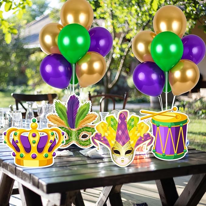 6 Sets Balloon Stand Kit for Table Mardi Gras Table Decorations Mardi Gras Table Centerpieces with Balloon Gold Green Purple Float Carnival Fat Tuesday Party Supplies Decoration